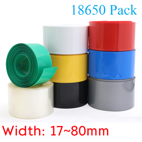 Largeur 17mm ~ 80mm 18650 batterie au Lithium thermorétractable gaine Li-ion enveloppe couverture peau PVC rétractable Film manches gaine d'isolation ► Photo 1/6