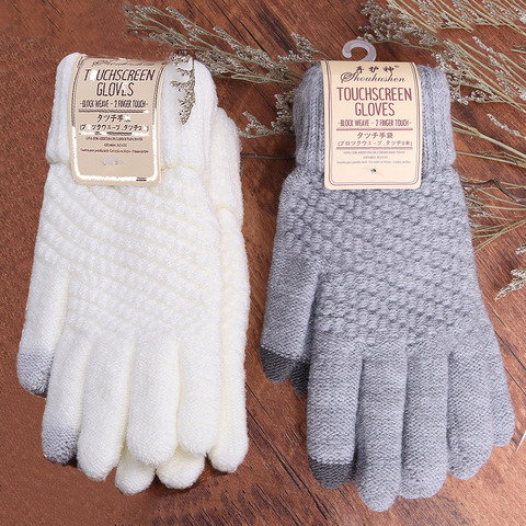 Hiver gants tactiles femmes cachemire laine tricoté gants hiver chaud épais mitaines pour téléphone portable tablette Pad couleur unie ► Photo 1/6