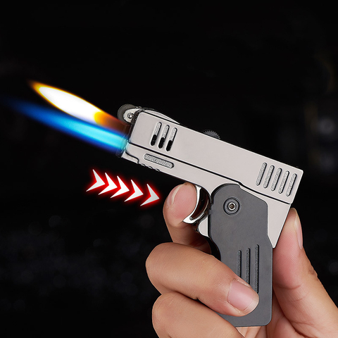 Briquet à Double flamme pour hommes, pistolet à Jet sans feu, torche Turbo insolite, briquet coupe-vent rechargeable au gaz Butane, Gadgets pour hommes ► Photo 1/5