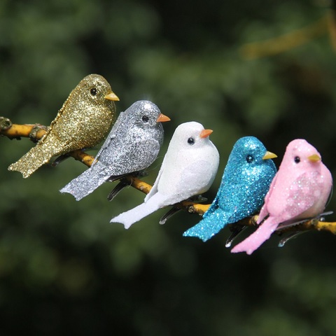 Figurines de Mini oiseaux en mousse, 12 pièces, 5.2cm, en poudre, pour fête, mariage, jardin, maison, décoration d'arbre de noël, pas cher ► Photo 1/6