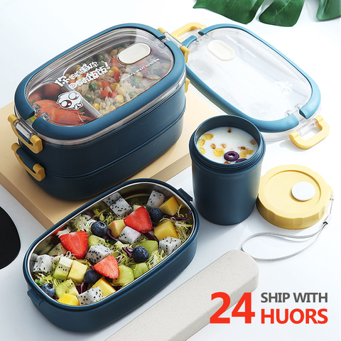 Boîte à bento Portable en acier inoxydable 304, boîte à lunch isotherme multicouches, de Style japonais, avec compartiment pour aliments pour enfants ► Photo 1/6