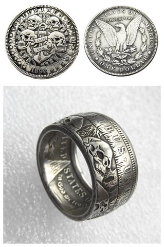 Hobo-bague à monnaie en argent 1896 Morgan, bague à monnaie en plaqué argent, faite à la main, tailles 8-16 ► Photo 1/6