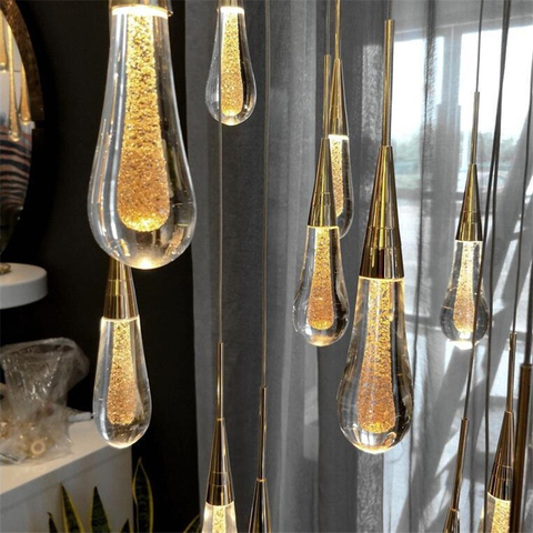 Plafond moderne lustre en cristal éclairage goutte d'eau verre suspendus lumières Villa Restaurant lampes de chevet Restaurant led lumières ► Photo 1/1