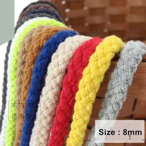 Offre Spéciale 8mm 10 m/lot bricolage fait main coton corde tissé coton cordon/chaîne pour bricolage accessoires sac artisanat projets ► Photo 1/1