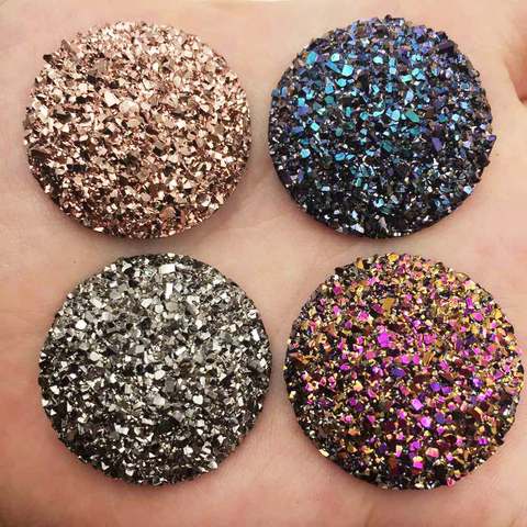 Nouveau 20 pièces AB résine 30mm minerai rond cristal gemme Flatback strass boutons accessoires bricolage Appliques de mariage artisanat G68 ► Photo 1/6