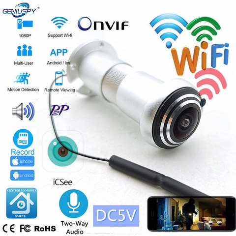 Mini caméra IP Wifi de porte sans fil, réseau FishEye, 1080P, 1.66mm, trou d'oeil, Audio bidirectionnel P2P ICSEE, fente pour carte TF ► Photo 1/6