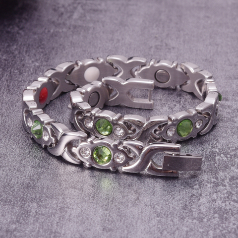 Magnétique Bracelets Pour Femme Cristaux verts Croix En Acier Inoxydable Bracelet Femmes D'arthrite De Thérapie Guérison Bracelet D'énergie ► Photo 1/6