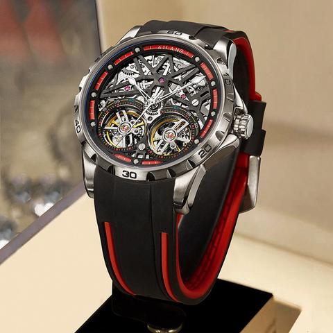 AILANG 2022 nouvelle montre pour hommes double tourbillon montre automatique machine creuse montre silicone ceinture section hommes lumineux waterpro ► Photo 1/6