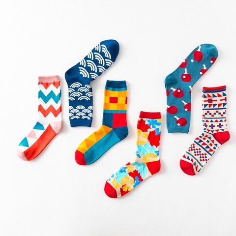 Chaussettes unisexes en coton pour hommes et femmes, 1 paire, Style britannique décontracté, motif Harajuku, marque de mode, nouveauté artistique pour Couple, chaussettes amusantes ► Photo 1/6