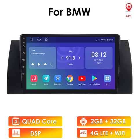 4 2din Autoradio Android pour BMW 5 E39 E53 X5 1995-2001 M5 7 E38 2002 2003 2004 2005 2006 Navi GPS 4G Lecteur Multimédia ► Photo 1/6