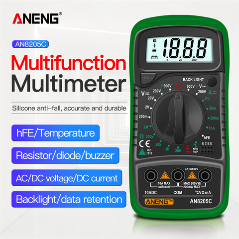 ANENG – multimètre numérique AN8205C, ampèremètre AC/DC, Volt Ohm, testeur multimètre avec rétroéclairage LCD, Portable ► Photo 1/6