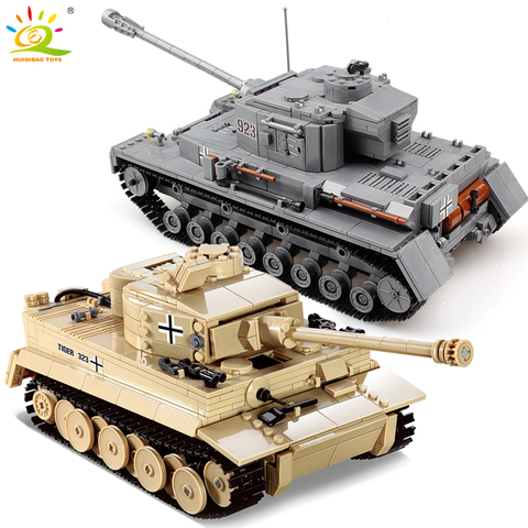 HUIQIBAO – blocs de Construction pour enfants, modèle classique de Tank allemand militaire tigre avec briques de soldats de la 2ème guerre mondiale ► Photo 1/6