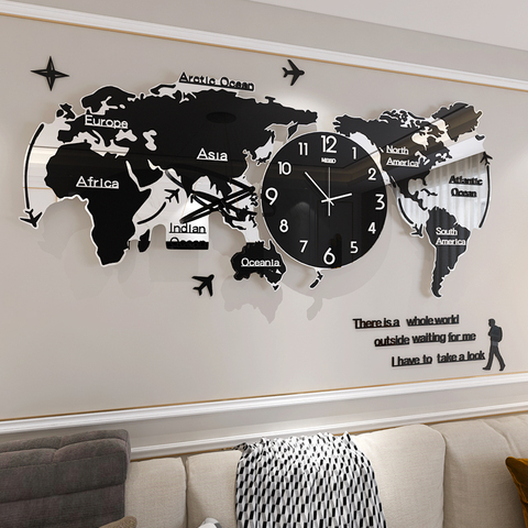 Horloge murale moderne en acrylique, grand format, carte du monde créative 3d, mécanisme pour décoration d'intérieur pour le salon, silencieuse ► Photo 1/5