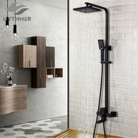 Uythner – Robinet de salle de bains noir mat pour douche à effet pluie, mitigeur de baignoire mural ► Photo 1/6