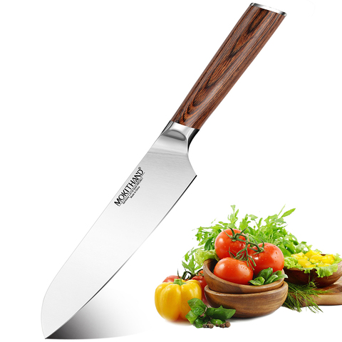 Mokithand-couteaux de cuisine japonais, Santoku, 7 pouces allemagne 1.4116 couteau de Chef professionnel pour légumes et viande ► Photo 1/6
