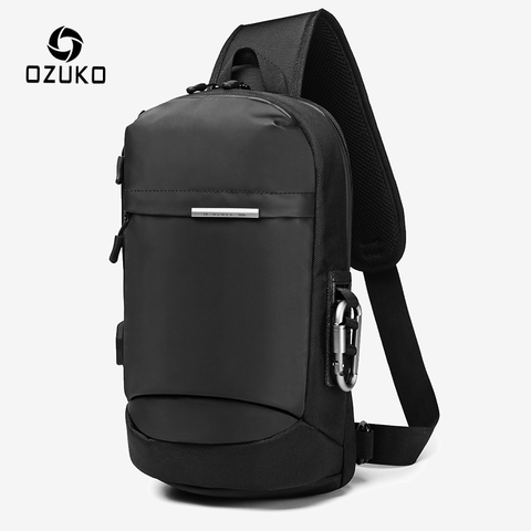 OZUKO-sac à bandoulière pour homme, sacs mode sacoche masculin imperméable, Pack court voyage poitrine USB simple ► Photo 1/6