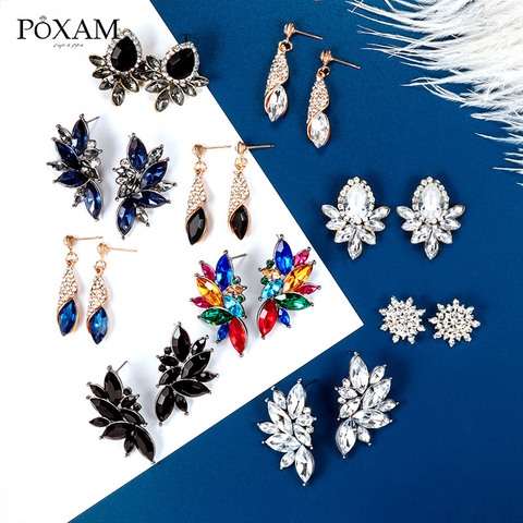 POXAM coréen déclaration noir cristal boucles d'oreilles pour femmes géométrique AAA Zircon vente chaude boucles d'oreilles 2022 femme mode bijoux ► Photo 1/6