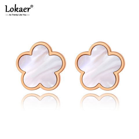 Lokaer – boucles d'oreilles en acier inoxydable pour femmes, bijoux tendance, coquille blanche, fleur de prunier, style bohème, Design Original, E20133 ► Photo 1/6