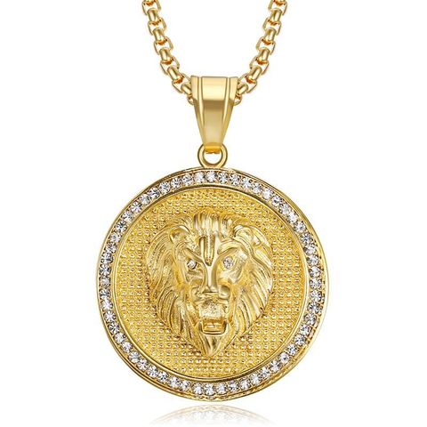 HIP Hop Ice Out – colliers en titane et acier inoxydable 316L pour hommes, couleur or, avec strass, pendentifs tête de Lion, bijoux ► Photo 1/5