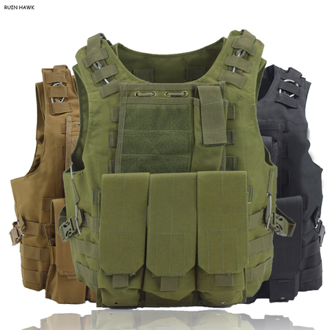 Gilet tactique avec système d'attache Molle,survêtement d'armure de combat, armure protectrice corporelle, équipement militaire Airsoft pour la chasse, utilisé au Paintball CS, 7 couleurs, ► Photo 1/6