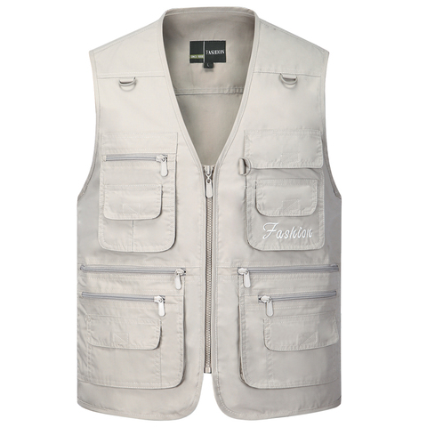 Gilet d'été à séchage rapide pour homme, gilet mince avec de nombreuses poches, décontracté, classique, Multi poches, photographe vert militaire, Baggy, gilet de travail ► Photo 1/6