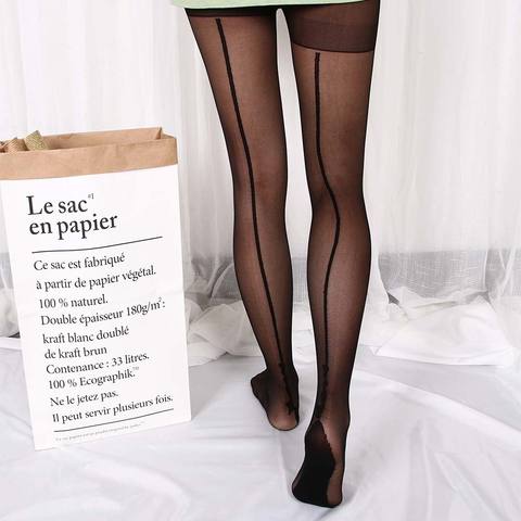 Bas moulants pour femmes, collant élégant rétro Sexy, Jacquard, ligne arrière, lettre d'amour anglais, tatouage, 2 couleurs ► Photo 1/6