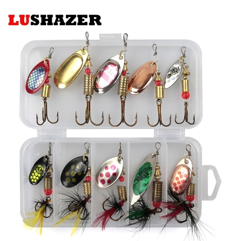 LUSHAZER – lot d'appâts artificiels en métal pour la pêche, set de leurres pour attraper des poissons, matériel pour pêcher à la cuillère, spinnerbait, avec boîte, 3g – 7g, 10 pièces ► Photo 1/5