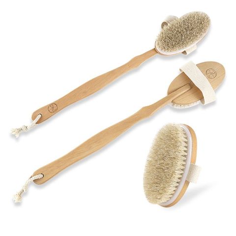 Brosse naturelle de douche d'épurateur de dos de soies avec la longue poignée en bois détachable outil exfoliant de nettoyage de Massage de corps de peau sèche ► Photo 1/6