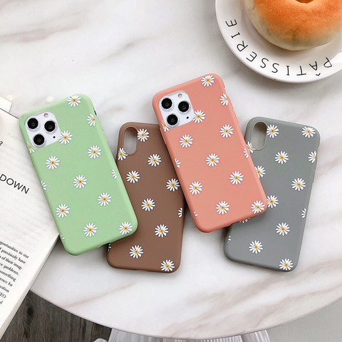 Mignon Fleur Pour iphone X XR XS MAX 12 11 Pro Max Étui En Silicone Souple Pour iphone 6 6s 7 8 Plus SE 2022 Daisy Couverture Souple Cas ► Photo 1/6