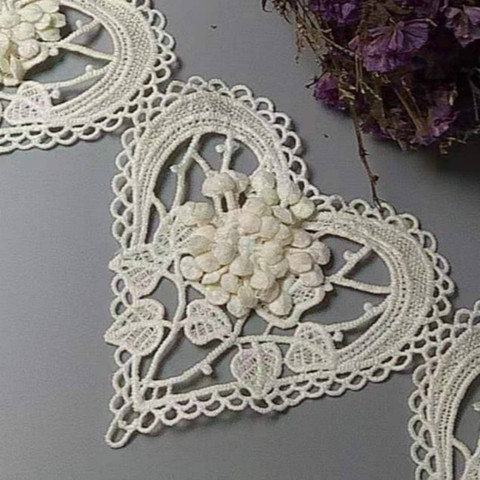 10 pièces en coton cœur bordure dentelle fleur en dentelle brodée ruban, fournitures de couture faites à la main pour robe de mariage, gris blanc or rose ► Photo 1/2