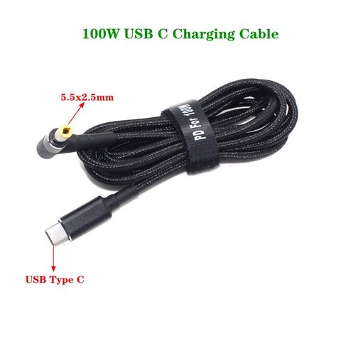 Câble USB type-c vers prise mâle 1.8m/100W, 5.5x2.5mm, cordon de chargeur pour Asus, Lenovo, Toshiba et ordinateur portable ► Photo 1/6