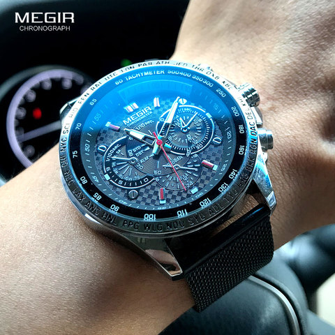 MEGIR-montres à Quartz pour hommes, montre-bracelet de luxe, bracelet en maille, étanche, chronographe décoratif, collection 1010 ► Photo 1/6