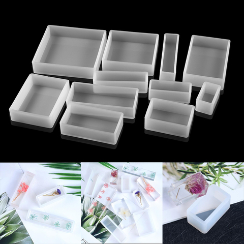 1 pièces carré Rectangle Silicone moule fleurs séchées plante UV époxy résine moule pour bricolage caboteur pendentif bijoux faisant des accessoires ► Photo 1/6