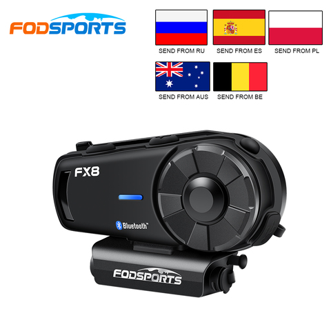 Fodsports-oreillette bluetooth FX8 pour moto, appareil de communication pour casque, interphone sans fil et résistant à l'eau avec Radio FM, kit mains-libres portée 1000m ► Photo 1/6