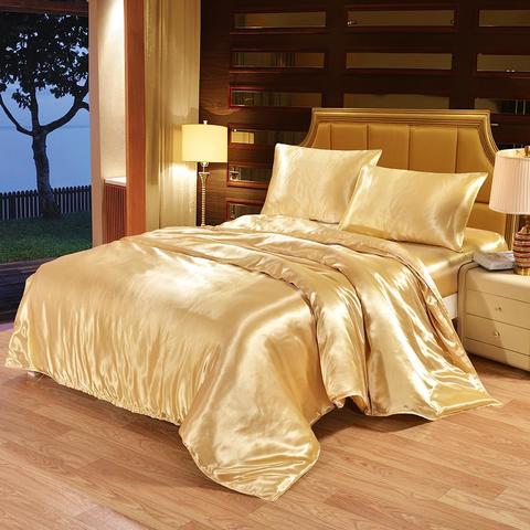 Parure de lit en Satin de soie 35, pour lit Queen Size, housse de couette et taie d'oreiller, pour lit simple ou Double ► Photo 1/6