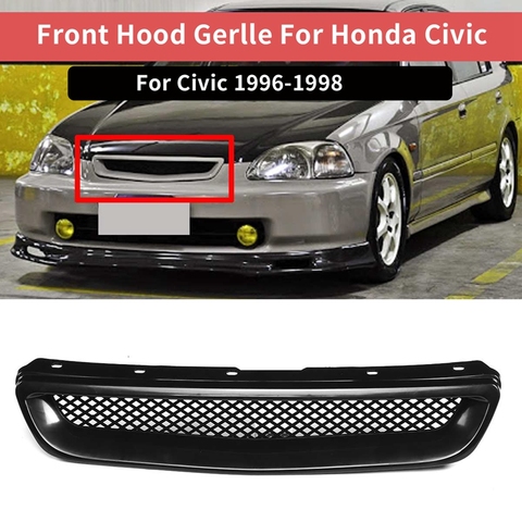 Garniture noire de couverture de gril de capot de pare-chocs avant de voiture d'abs pour Honda Civic EK CX DX EX HX LX Type R 1996 1997 1998 ► Photo 1/6