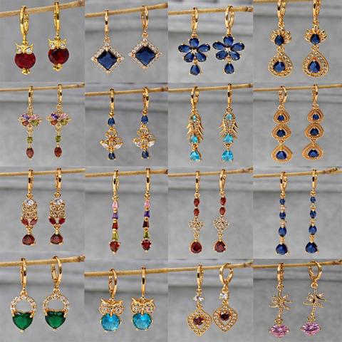 Boucles d'oreilles en Zircon pour femmes, 41 styles, bijoux tendance, fleur de mariage, cadeau d'anniversaire, nouvelle collection ► Photo 1/6
