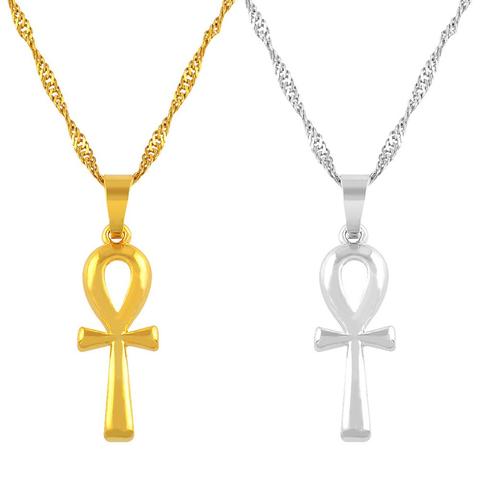 Anniyo égyptien Ankh croix pendentif collier femme couleur or/argent couleur africaine bijoux à breloques egypte hiéroglyphes #057006 ► Photo 1/6