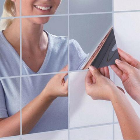 Miroir acrylique auto-adhésif imperméable, 9 pièces, autocollant mural carré amovible pour salle de bain, décoration de la maison ► Photo 1/6