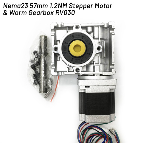 Nema23 moteur pas à pas 1.2NM 172Oz-in 3A 56MM et réducteur à vis sans fin RV030 5:1 réducteur de vitesse 14mm Kit de sortie convertir 90 degrés CNC routeur ► Photo 1/5