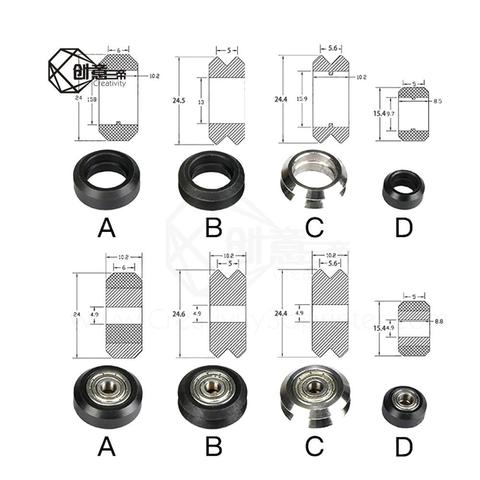 Roue en plastique POM MR105ZZ 625ZZ v-slot, alésage de roulement 5mm, engrenage rond passif, poulie de roue Perlin, partie d'impression 3D, 10 pièces ► Photo 1/6