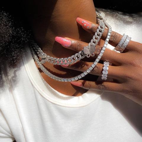 Glacé bling cz Miami lien cubain chaîne papillon collier ras de cou breloque hip hop femmes bijoux ► Photo 1/6