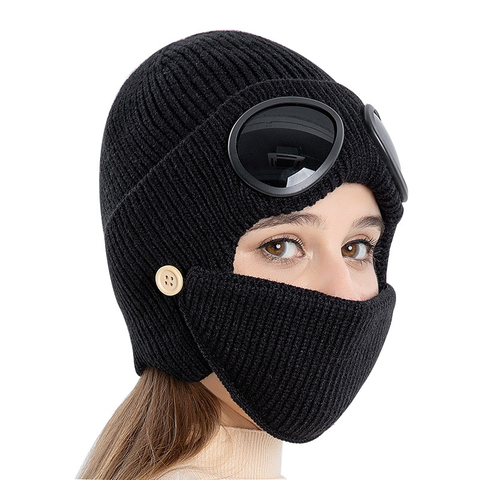 Nouveau hiver hommes oreille rabats Beanie chapeau avec lunettes casquette tricoté femmes adulte unisexe décontracté Beanie dames en plein air montre Bonnet ► Photo 1/6