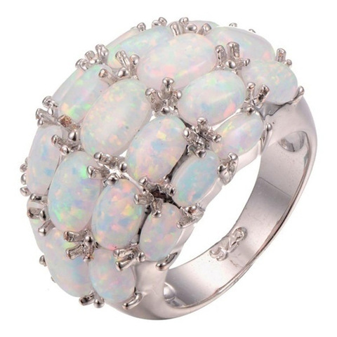 Mode luxe 5 rangées blanc feu opale bague de fiançailles couleur argent promesse opales anneaux de mariage pour les femmes bijoux Anillos Mujer ► Photo 1/1