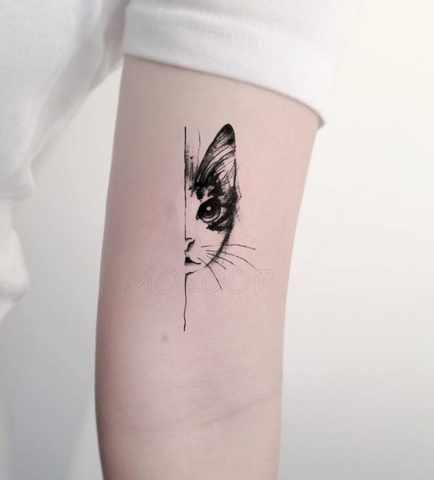 Tatouage autocollant petit demi visage chat élément petit Animal fleur transfert d'eau temporaire faux corps Art Tatoo pour enfant fille garçon ► Photo 1/6