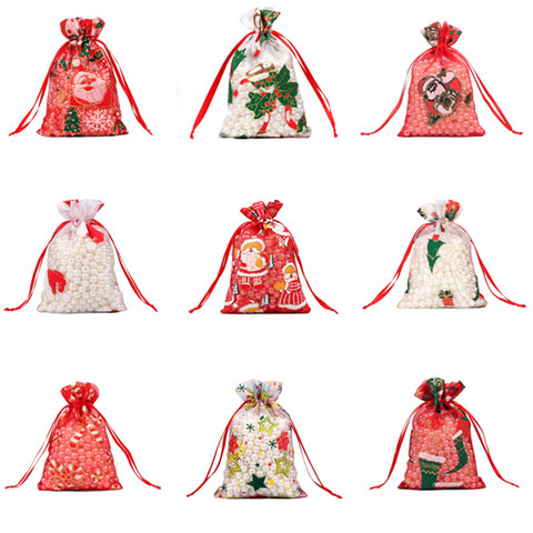 Sacs en Organza en Organza pour noël bijoux, 50/100 pièces 10x15 13x18cm, coloré rouge blanc emballage cadeaux ► Photo 1/6