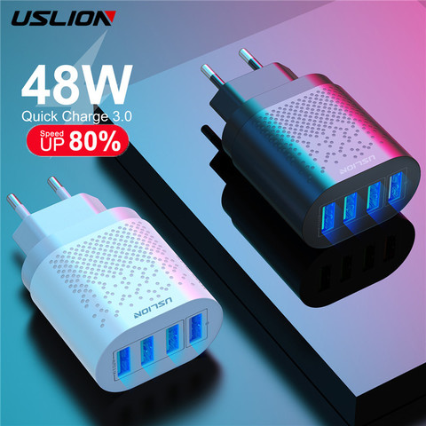 USLION – chargeur USB universel 48W Quick Charge QC 3.0 pour téléphone portable, adaptateur mural ue/US pour iPhone, Samsung, Huawei ► Photo 1/6