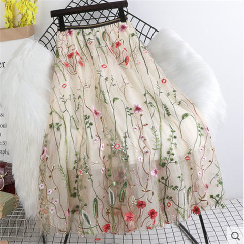 Jupe plissée en dentelle, brodée de fleurs 3D, Tulle, taille élastique, longue, Streetwear élégant, W383, été 2022 ► Photo 1/6