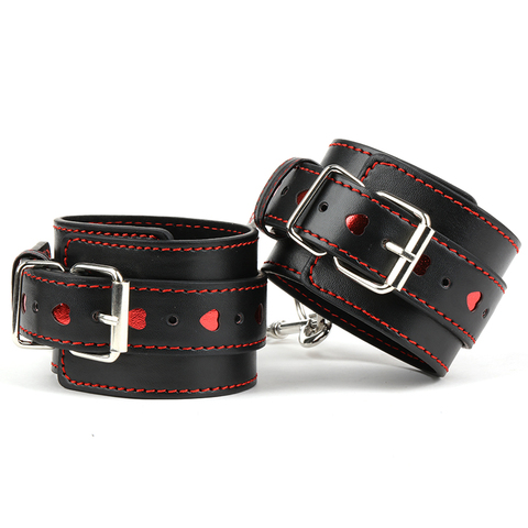 Menottes en cuir PU pour femmes, Lingerie Sexy, noir, ajouré, retenue d'amour, menottes de pied, jouets sexuels Bdsm pour Couples, Bondage érotique ► Photo 1/6