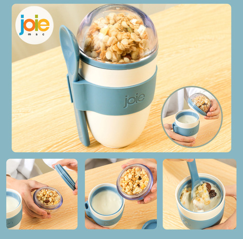 Joie – tasse de petit déjeuner Portable, multifonction, à l'avoine, aux céréales, aux noix, au yaourt, avec couvercle, cuillère, récipient alimentaire ► Photo 1/6